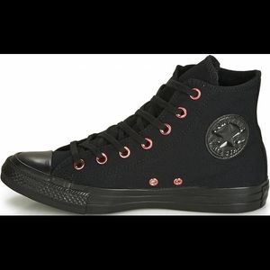 Black and Pink Converse High Tops